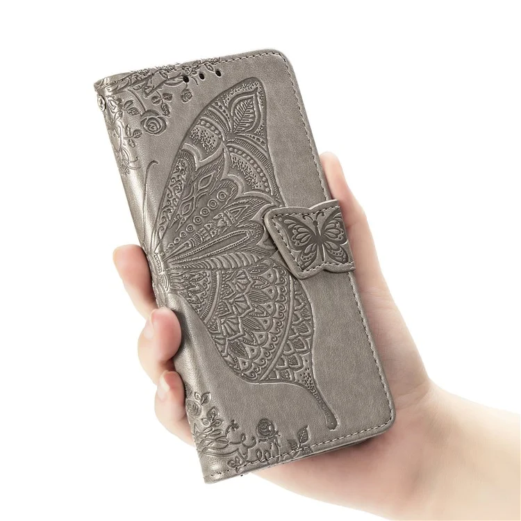 Imprint Butterfly Flower Wallet Leather Stand Case for Samsung Galaxy M31 - Grey