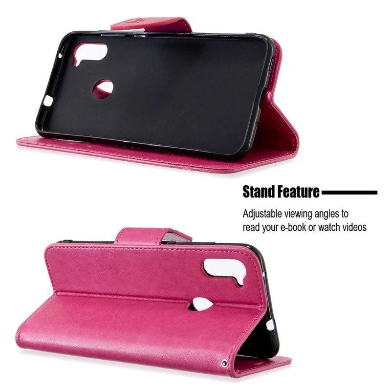 Imprint Butterflies Wallet Stand Flip Leather Case for Samsung Galaxy A11 (EU Version) / M11 - Rose