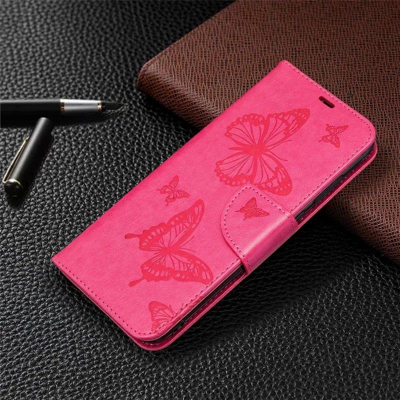 Imprint Butterflies Wallet Stand Flip Leather Case for Samsung Galaxy A11 (EU Version) / M11 - Rose