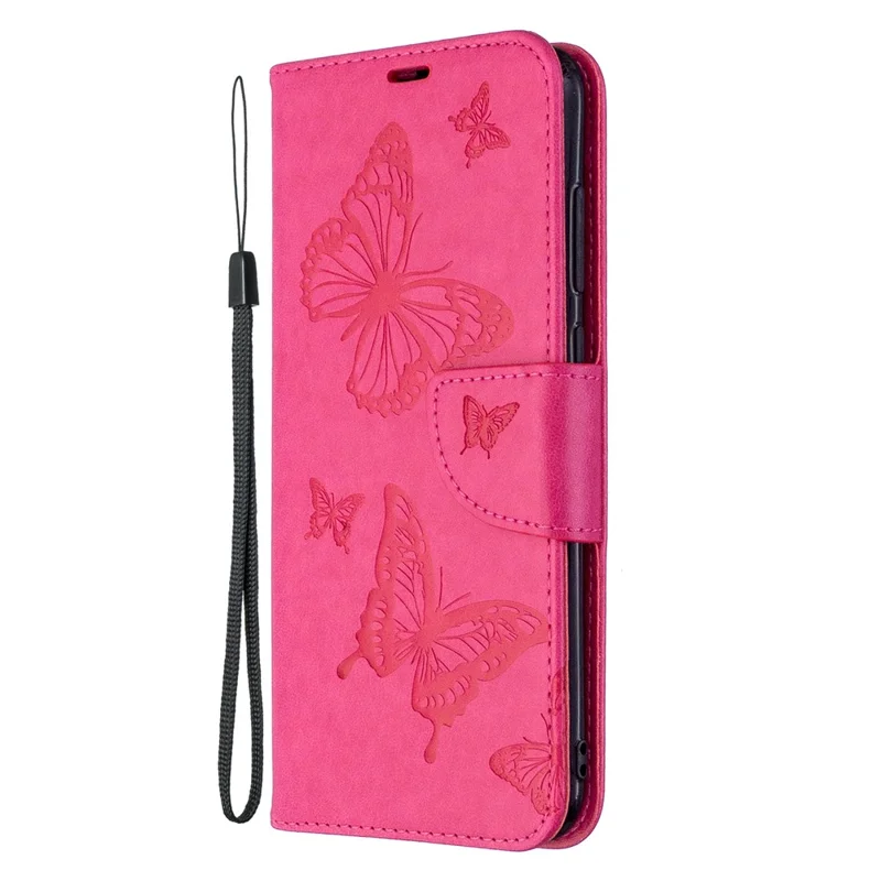 Imprint Butterflies Wallet Stand Flip Leather Case for Samsung Galaxy A11 (EU Version) / M11 - Rose