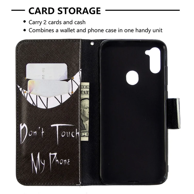 Pattern Printing Stand Leather Wallet Cover for Samsung Galaxy A11 (EU Version)/M11 - Do not Touch My Phone