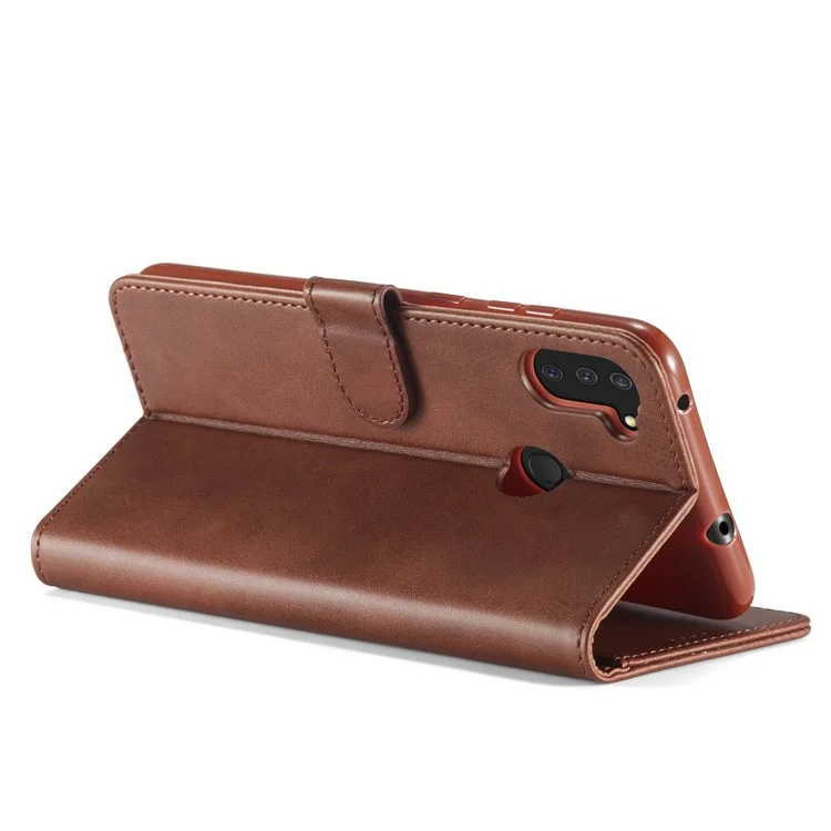 LC.IMEEKE Wallet Leather Stand Case for Samsung Galaxy A11 (EU Version)/M11 - Coffee