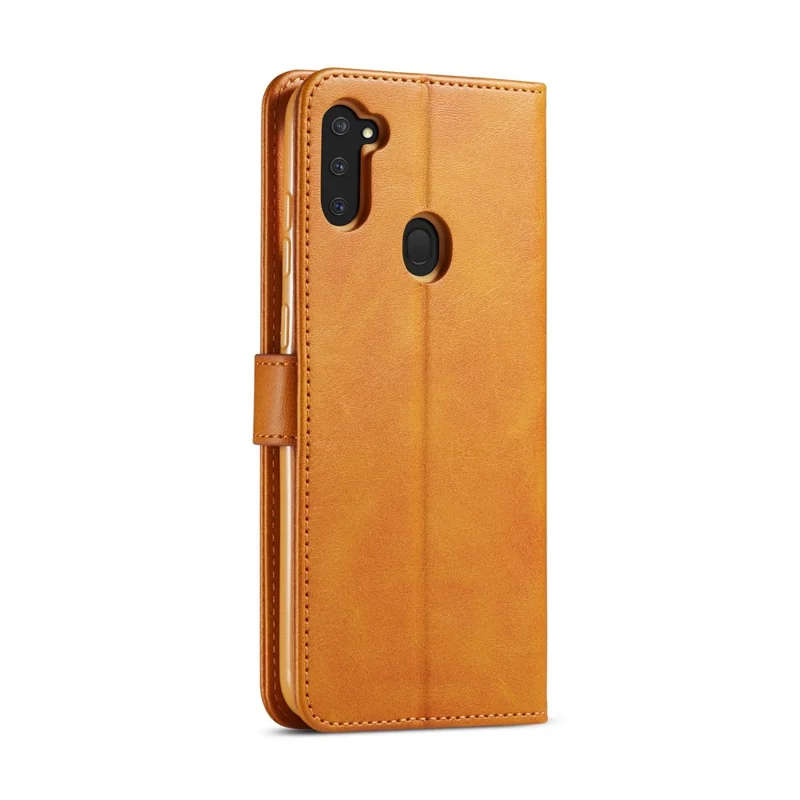 LC.IMEEKE Wallet Leather Stand Case for Samsung Galaxy A11 (EU Version)/M11 - Brown