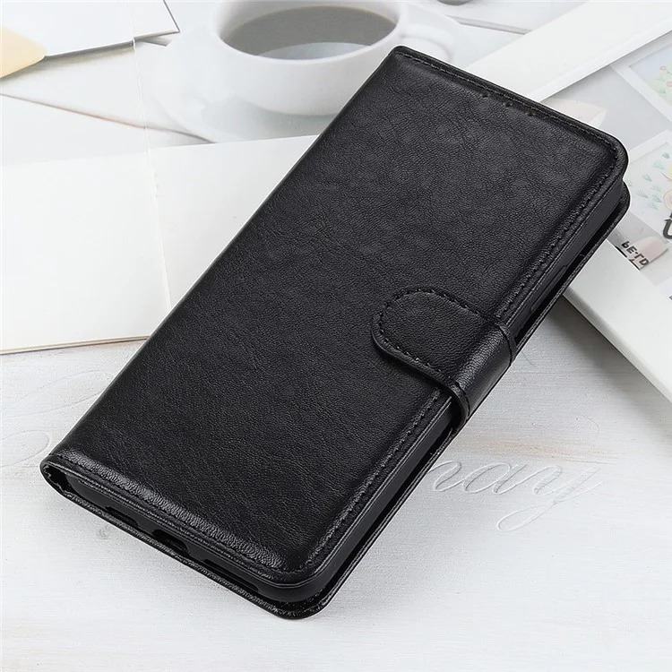 For Samsung Galaxy A41 (Global Version) Crazy Horse Leather Shell with Wallet Stand Case - Black