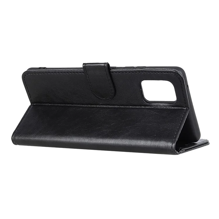 Für Samsung Galaxy A41 (Globalversion) verrücktes Pferdleder-Schale mit Brieftasche Stand-Etui - Schwarz