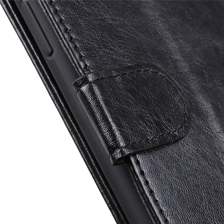 Für Samsung Galaxy A41 (Globalversion) verrücktes Pferdleder-Schale mit Brieftasche Stand-Etui - Schwarz