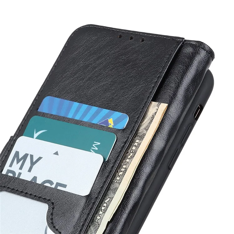 For Samsung Galaxy A41 (Global Version) Crazy Horse Leather Shell with Wallet Stand Case - Black