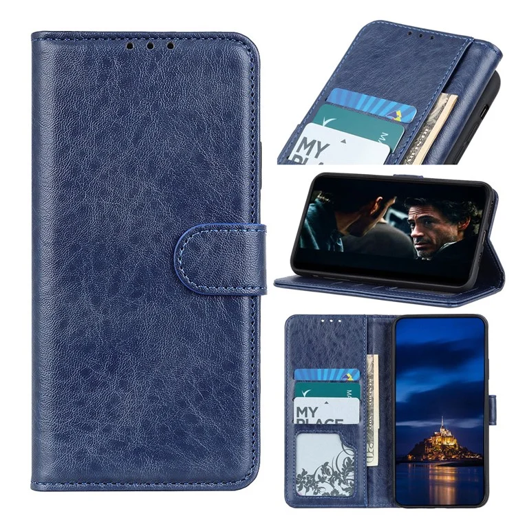 For Samsung Galaxy A41 (Global Version) Crazy Horse Leather Shell with Wallet Stand Case - Blue