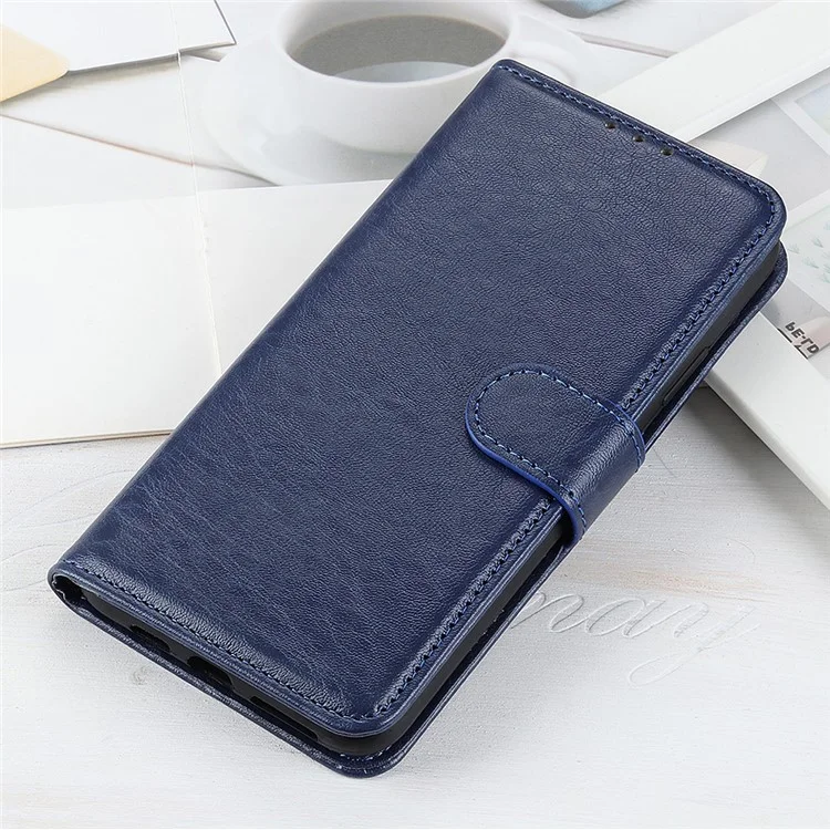 For Samsung Galaxy A41 (Global Version) Crazy Horse Leather Shell with Wallet Stand Case - Blue
