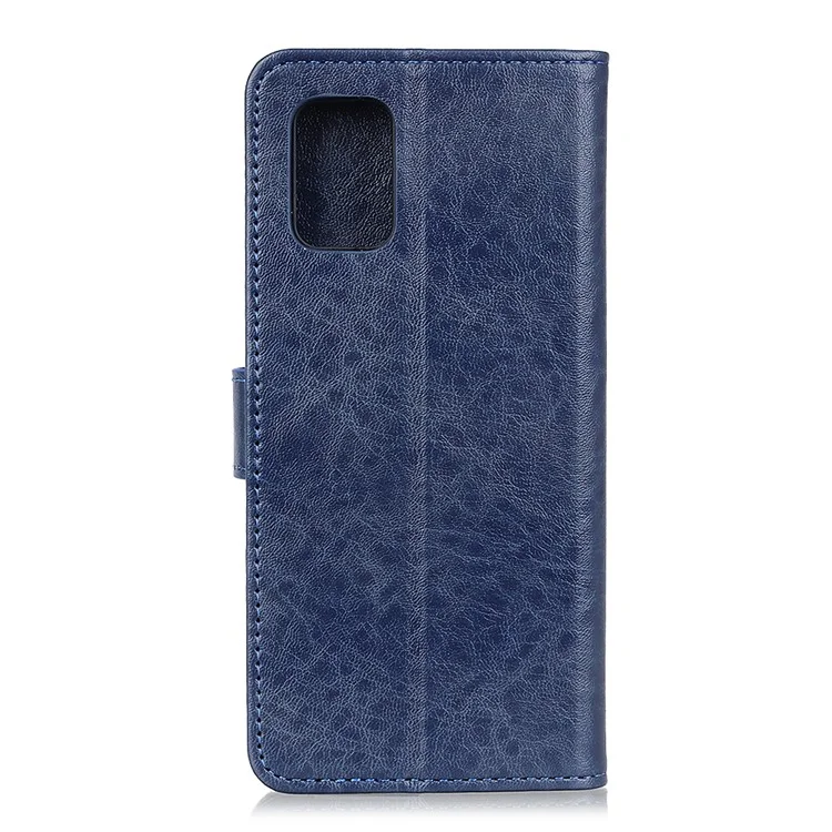 For Samsung Galaxy A41 (Global Version) Crazy Horse Leather Shell with Wallet Stand Case - Blue