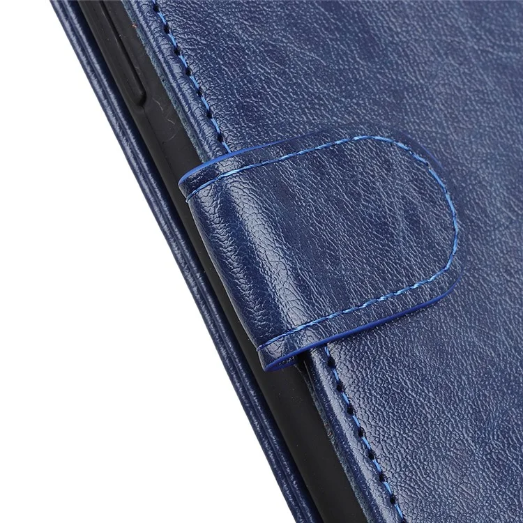 For Samsung Galaxy A41 (Global Version) Crazy Horse Leather Shell with Wallet Stand Case - Blue