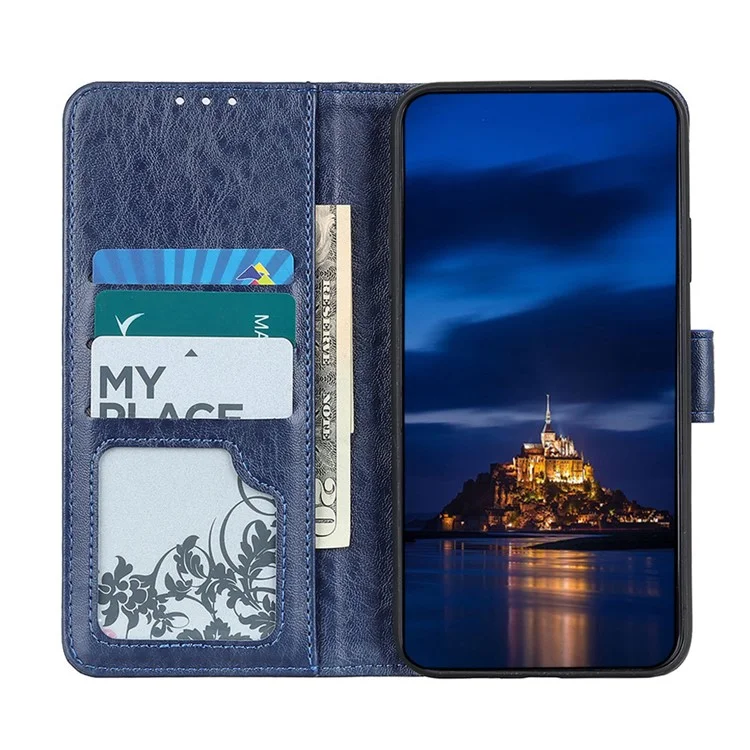 For Samsung Galaxy A41 (Global Version) Crazy Horse Leather Shell with Wallet Stand Case - Blue