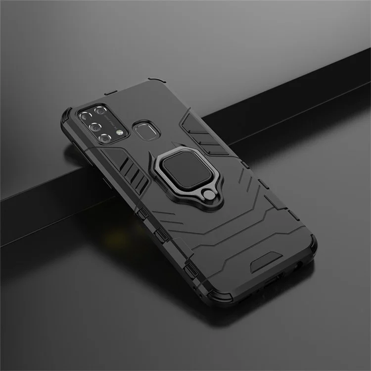 Cool Guard Ringhalter Kickstand PC + TPU Stylish Hülle Für Samsung Galaxy M31 - Schwarz