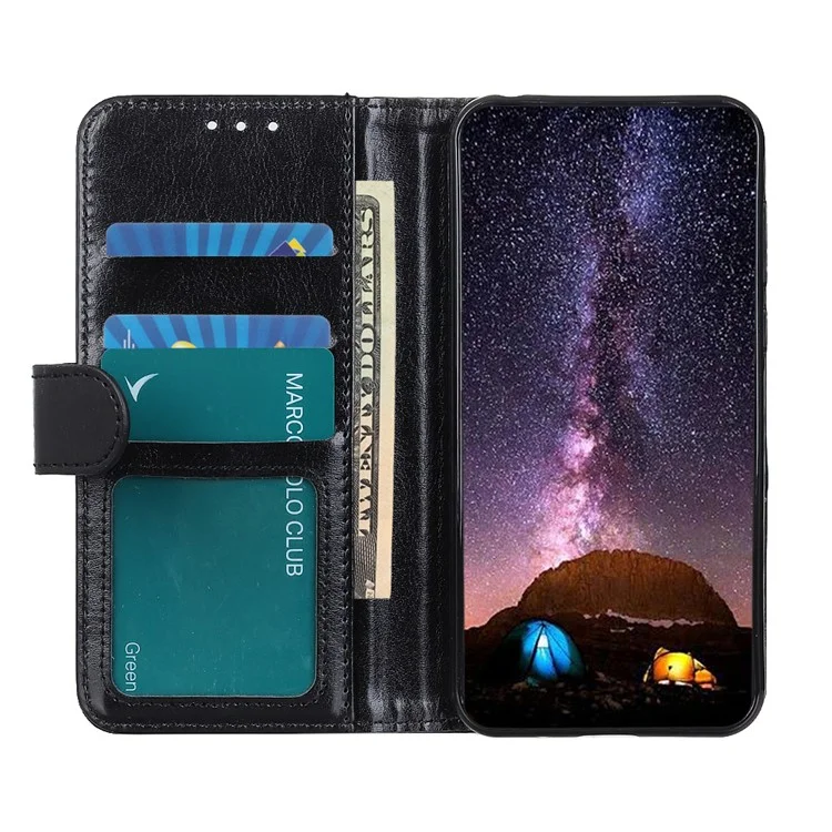 Crazy Horse Leder Wallet Stand Hülle Für Samsung Galaxy A21s - Schwarz