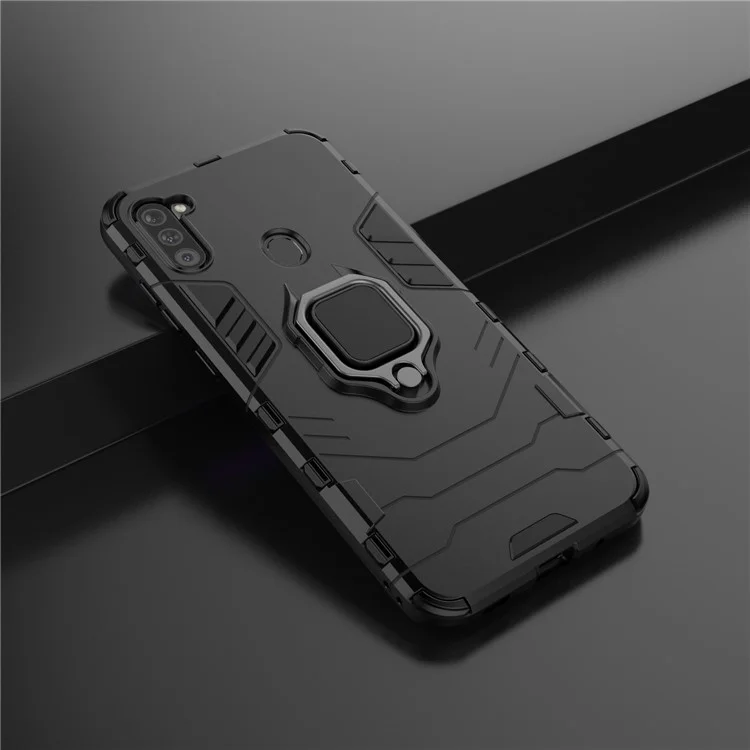 Cool Guard Ring Holder Kickstand PC + TPU Stylish Case for Samsung Galaxy A11 (EU Version) - Black