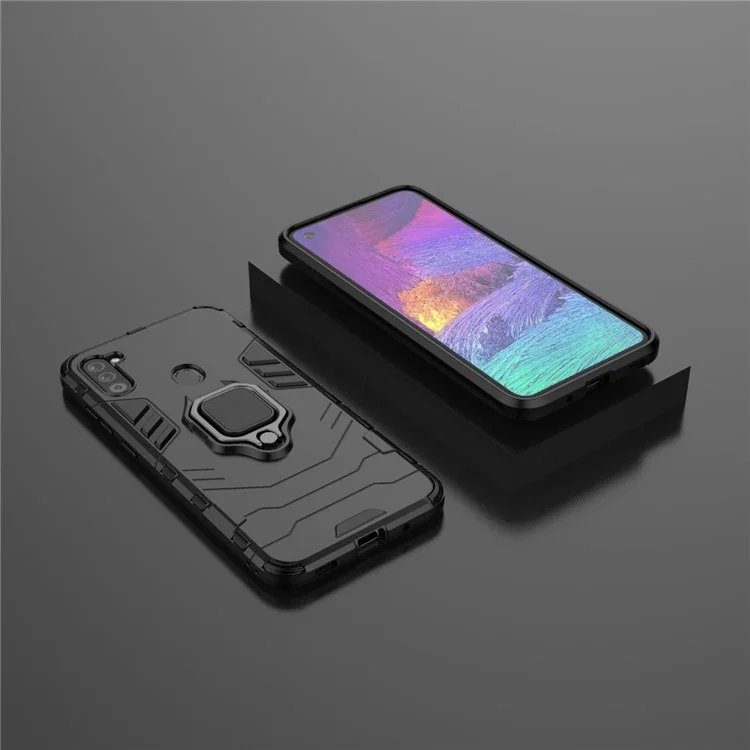 Cool Guard Ring Holder Kickstand PC + TPU Stylish Case for Samsung Galaxy A11 (EU Version) - Black