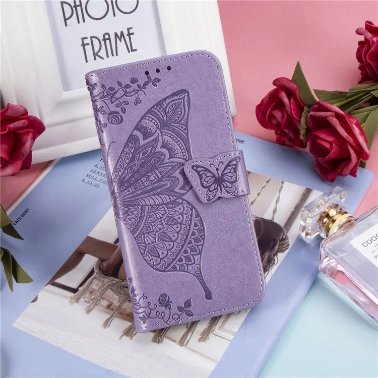 Impressum Butterfly Flower Leder Brieftasche Für Samsung Galaxy A41 (globale Version) - Helles Lila