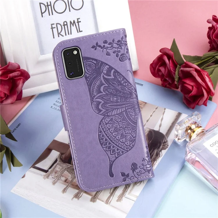 Impressum Butterfly Flower Leder Brieftasche Für Samsung Galaxy A41 (globale Version) - Helles Lila