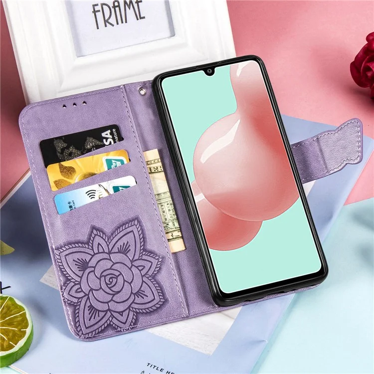 Impressum Butterfly Flower Leder Brieftasche Für Samsung Galaxy A41 (globale Version) - Helles Lila