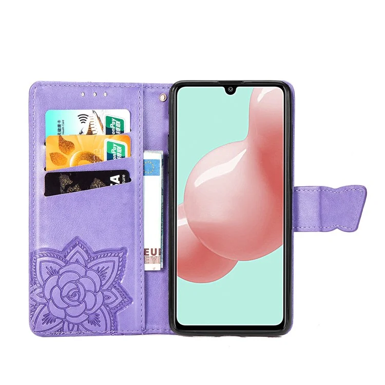 Impressum Butterfly Flower Leder Brieftasche Für Samsung Galaxy A41 (globale Version) - Helles Lila