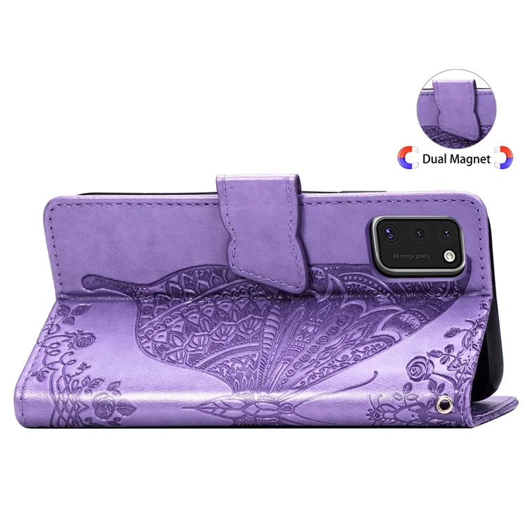 Impressum Butterfly Flower Leder Brieftasche Für Samsung Galaxy A41 (globale Version) - Helles Lila