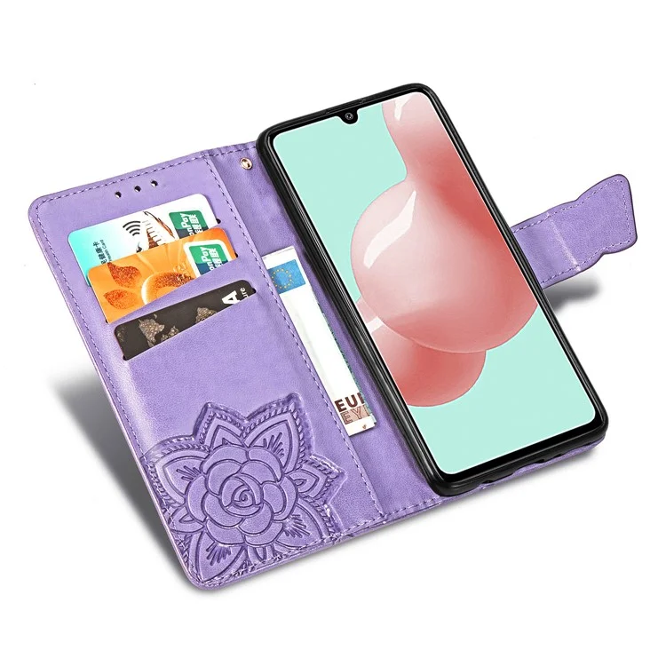 Impressum Butterfly Flower Leder Brieftasche Für Samsung Galaxy A41 (globale Version) - Helles Lila
