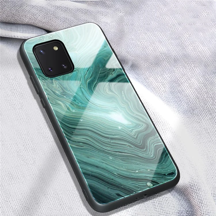 Coque de téléphone en verre trempé à texture de marbre + TPU Combo pour Samsung Galaxy A91/S10 Lite - Style A