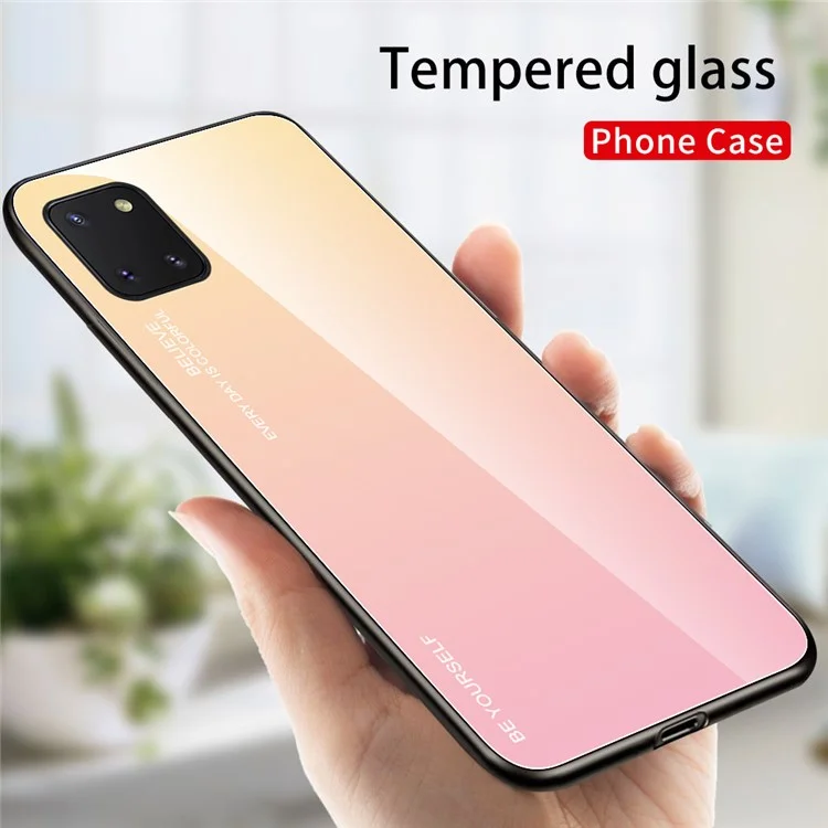 Gradient Color Temperred Glass + PC + TPU Hybrid Phone Case Pour Samsung Galaxy A91 / S10 Lite - or / Rose