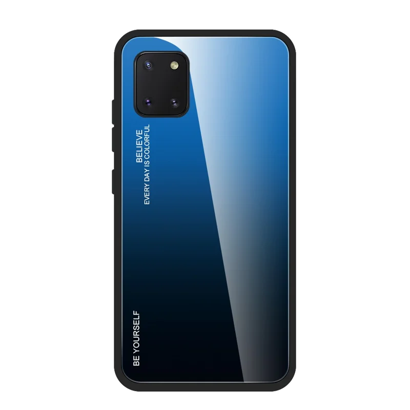Gradient Color Tempered Glass + PC + TPU Hybrid Phone Case for Samsung Galaxy A91/S10 Lite - Blue / Black