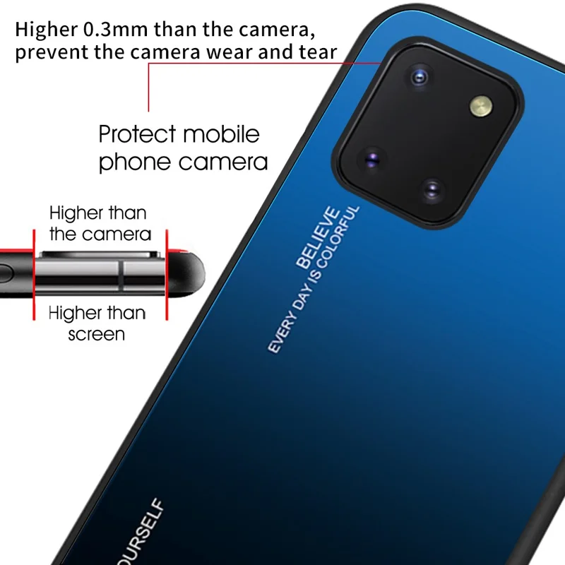 Gradient Color Tempered Glass + PC + TPU Hybrid Phone Case for Samsung Galaxy A91/S10 Lite - Blue / Black