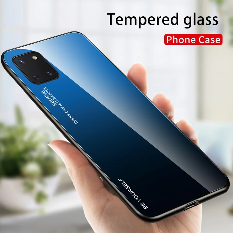 Gradient Color Tempered Glass + PC + TPU Hybrid Phone Case for Samsung Galaxy A91/S10 Lite - Blue / Black