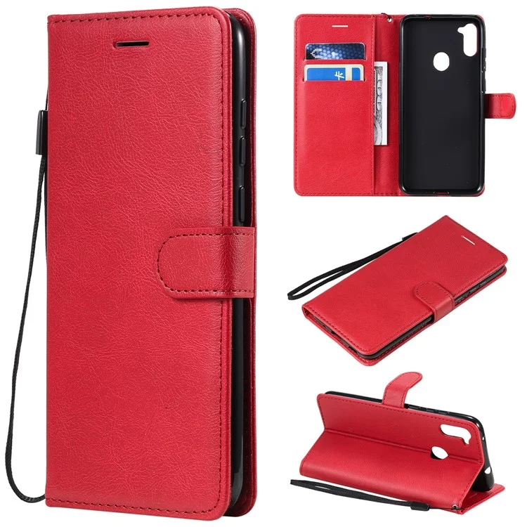 KT Leather Series-2 Carteira Caso de Couro Para Samsung Galaxy M11 - Vermelho