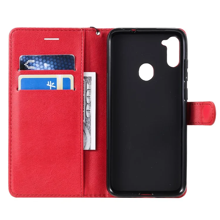 KT Leather Series-2 Wallet Stand de Cuero Para Samsung Galaxy M11 - Rojo