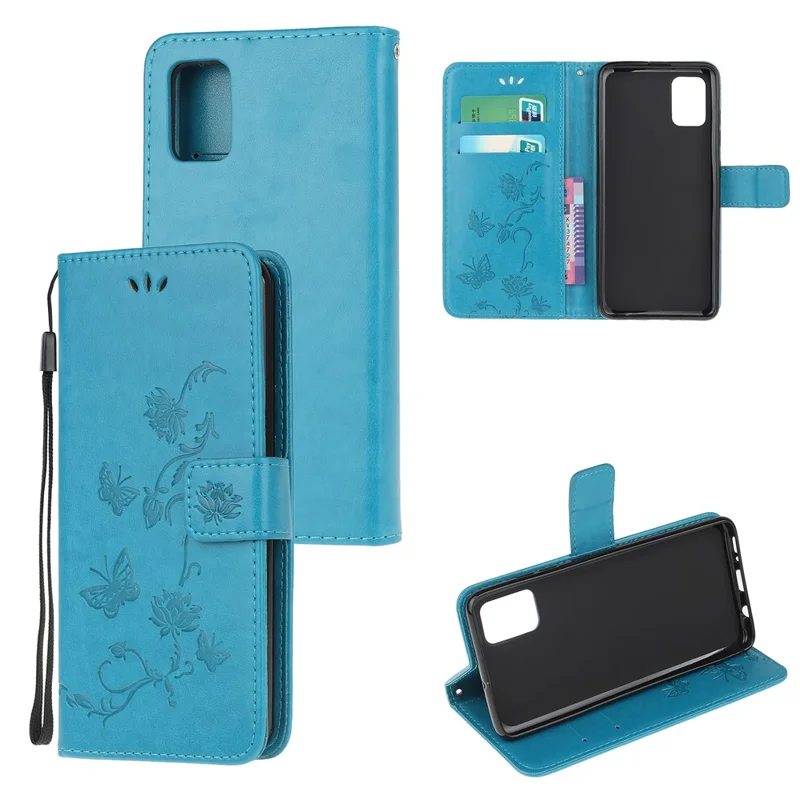 Imprint Butterfly Flowers Leather with Wallet Case for Samsung Galaxy A31 - Blue