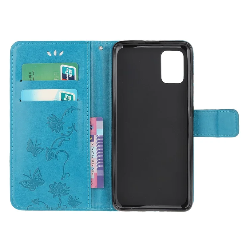 Imprint Butterfly Flowers Leather with Wallet Case for Samsung Galaxy A31 - Blue
