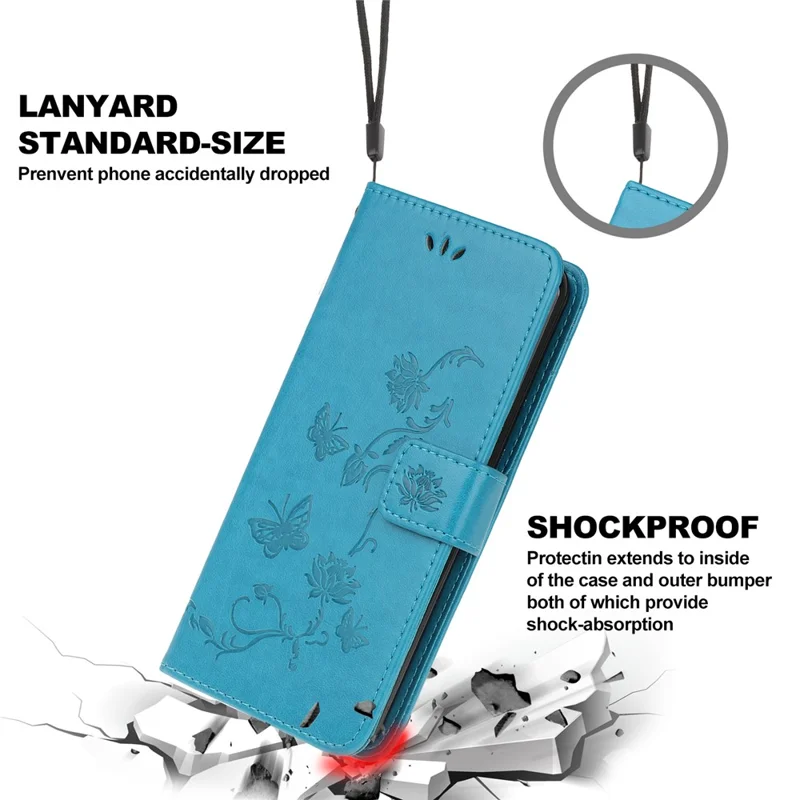 Imprint Butterfly Flowers Leather with Wallet Case for Samsung Galaxy A31 - Blue