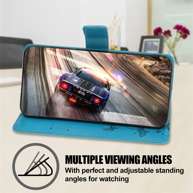 Imprint Butterfly Flowers Leather with Wallet Case for Samsung Galaxy A31 - Blue