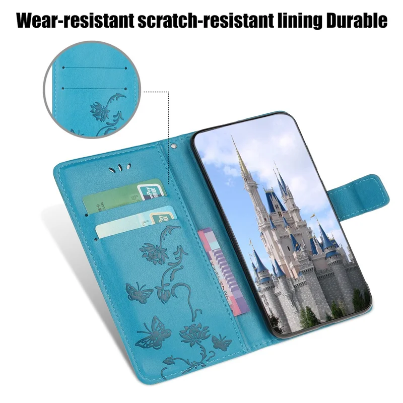 Imprint Butterfly Flowers Leather with Wallet Case for Samsung Galaxy A31 - Blue