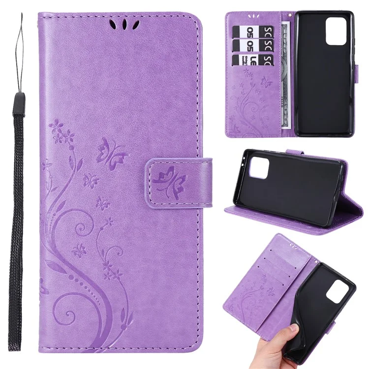 Impressum Schmetterlingsblume Leder Brieftasche Für Samsung Galaxy A91/S10 Lite - Helles Lila