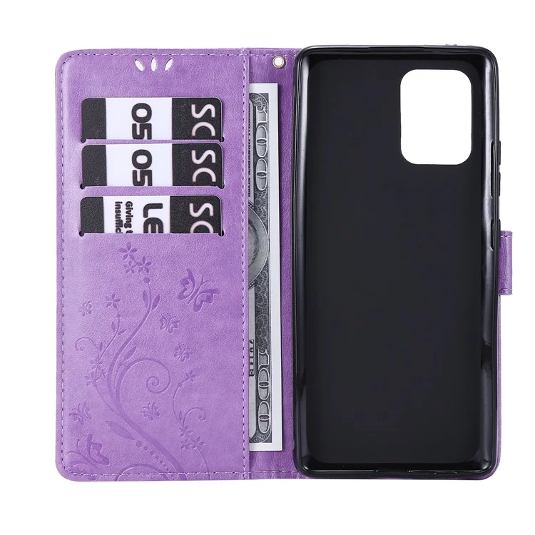Impressum Schmetterlingsblume Leder Brieftasche Für Samsung Galaxy A91/S10 Lite - Helles Lila