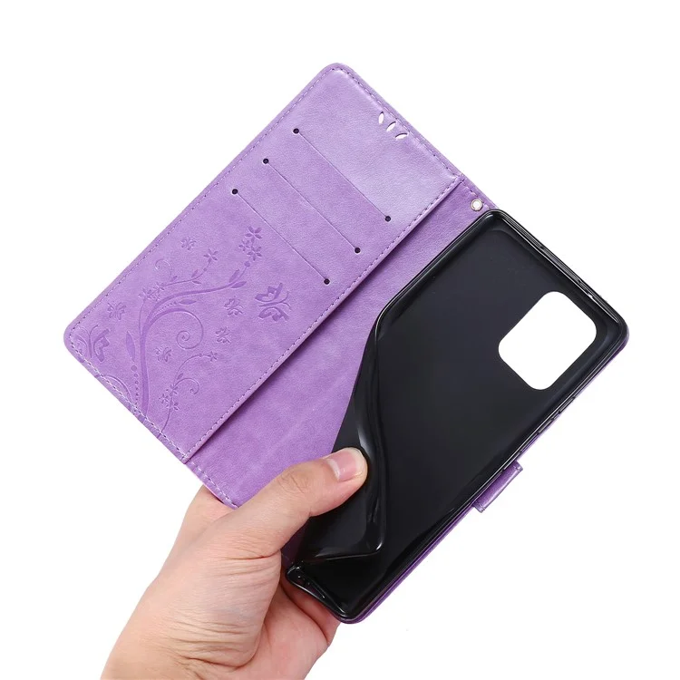 Impressum Schmetterlingsblume Leder Brieftasche Für Samsung Galaxy A91/S10 Lite - Helles Lila