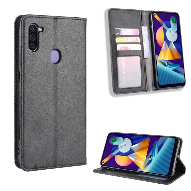 Étui de portefeuille en cuir style vintage pour Samsung Galaxy M11 / A11 (version européenne) - Noir