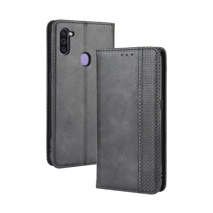 Vintage Style Leather Wallet Stand Case Cover for Samsung Galaxy M11 / A11 (EU Version) - Black