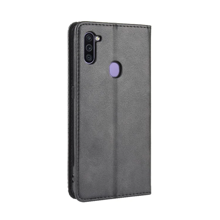 Vintage Style Leather Wallet Stand Case Cover for Samsung Galaxy M11 / A11 (EU Version) - Black