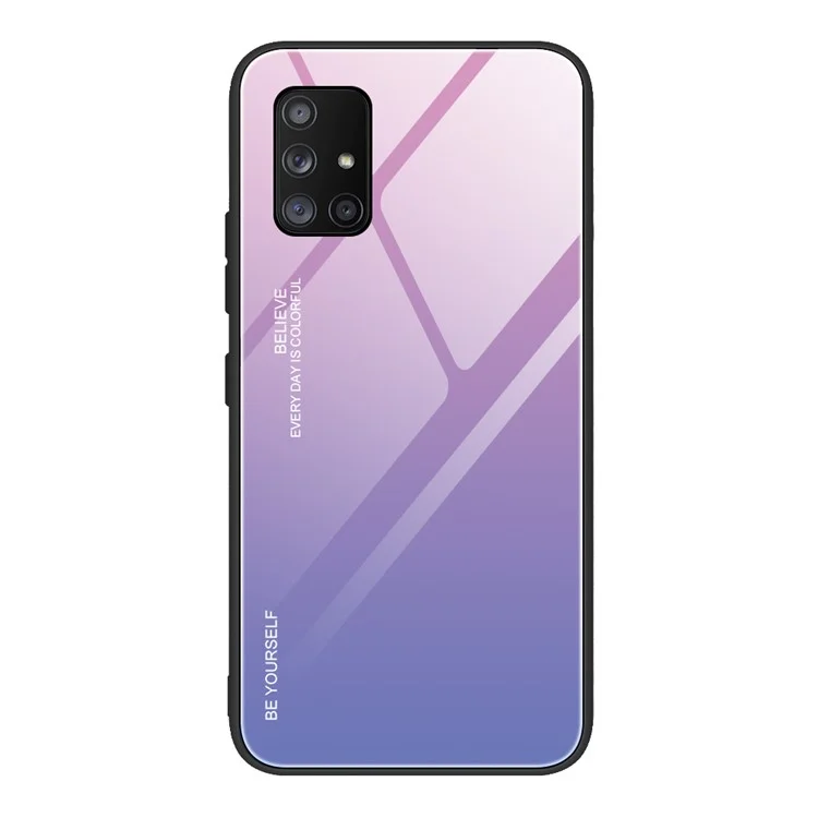 Gradient Color Tempered Glass + PC + TPU Phone Case for Samsung Galaxy A71 5G SM-A716 - Pink / Purple