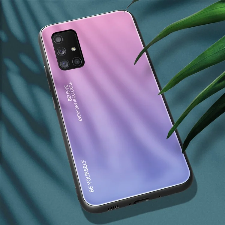Gradient Color Tempered Glass + PC + TPU Phone Case for Samsung Galaxy A71 5G SM-A716 - Pink / Purple