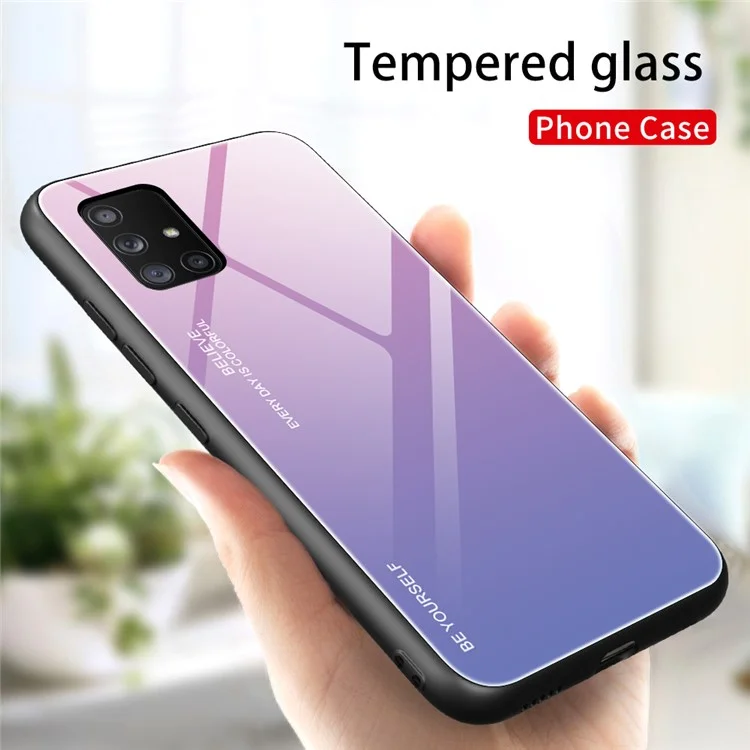 Gradient Color Tempered Glass + PC + TPU Phone Case for Samsung Galaxy A71 5G SM-A716 - Pink / Purple