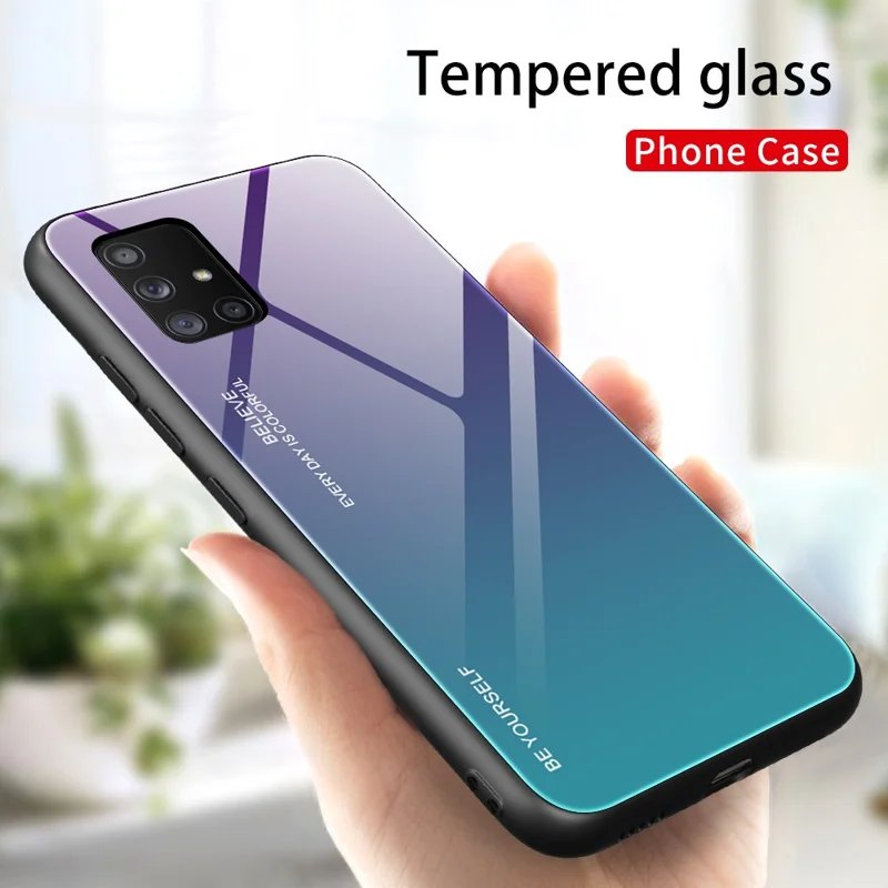 Gradient Color Tempered Glass + PC + TPU Phone Case for Samsung Galaxy A71 5G SM-A716 - Purple / Blue