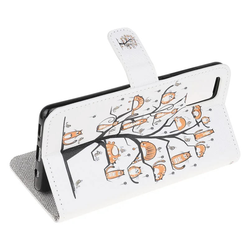 Pattern Printing Cross Texture Leather Wallet Cover with Strap for Samsung Galaxy A31 - Animals on Tree