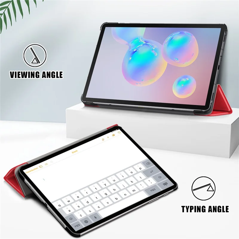Tri-fold Stand Leather Smart Case for Samsung Galaxy Tab S6 Lite (2020) P610 P615 / (2022) / (2024) - Red